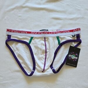 Andrew Christian White Briefs with Purple and Red Accents